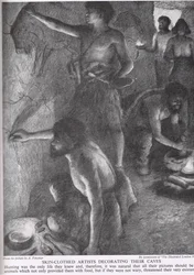 Mit Fell bekleidete Künstler dekorieren ihre Höhlen, Illustration aus 
